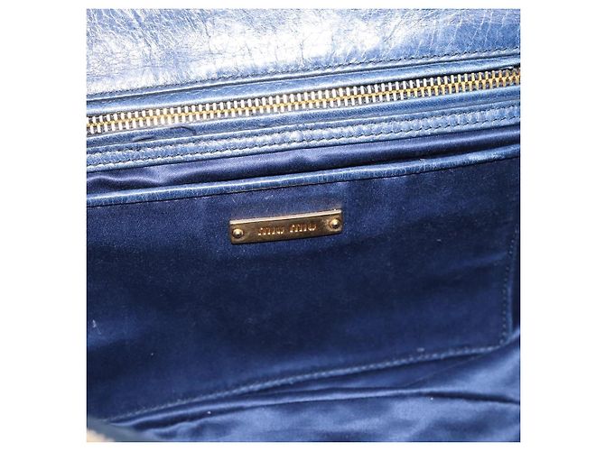Sac Tote Miu Miu en Cuir 2 voies Navy Gold Auth fm5470V Doré Bleu Marine - vue 19