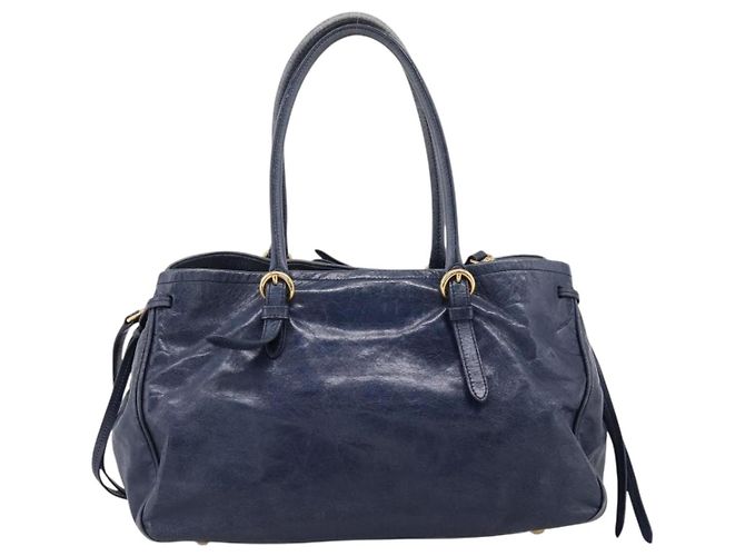 Sac Tote Miu Miu en Cuir 2 voies Navy Gold Auth fm5470V Doré Bleu Marine - vue 2