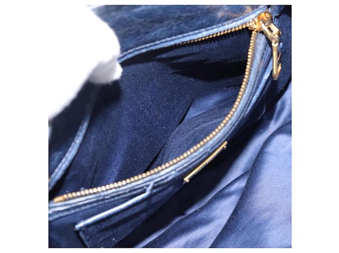 Sac Tote Miu Miu en Cuir 2 voies Navy Gold Auth fm5470V Doré Bleu Marine - vue 23
