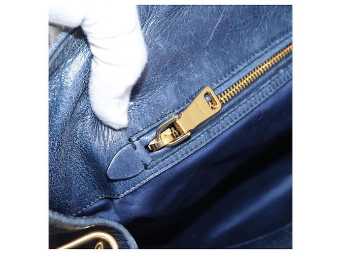 Sac Tote Miu Miu en Cuir 2 voies Navy Gold Auth fm5470V Doré Bleu Marine - vue 27