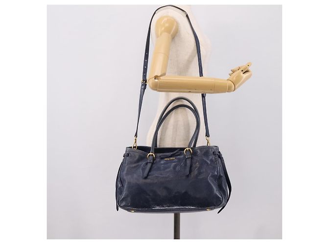 Sac Tote Miu Miu en Cuir 2 voies Navy Gold Auth fm5470V Doré Bleu Marine - vue 29