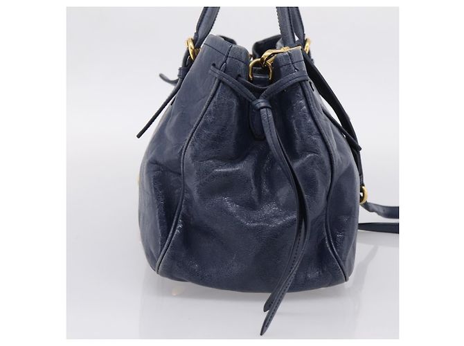 Sac Tote Miu Miu en Cuir 2 voies Navy Gold Auth fm5470V Doré Bleu Marine - vue 3