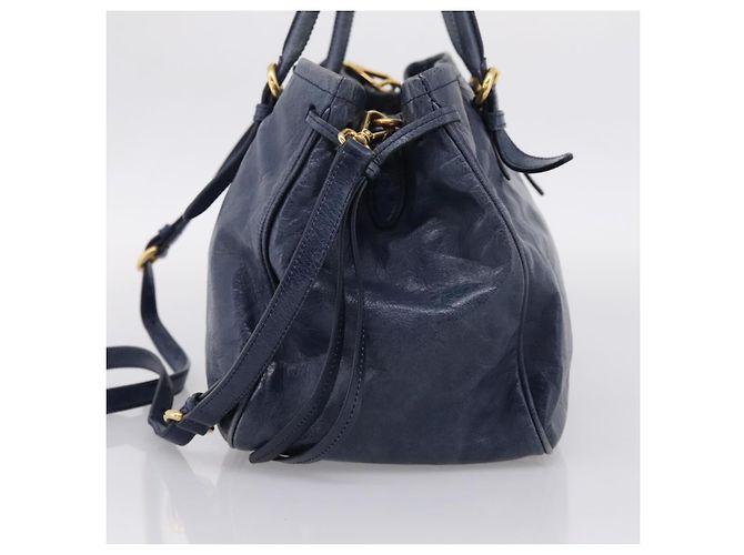 Sac Tote Miu Miu en Cuir 2 voies Navy Gold Auth fm5470V Doré Bleu Marine - vue 4