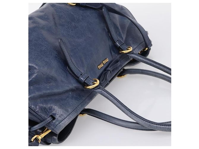 Sac Tote Miu Miu en Cuir 2 voies Navy Gold Auth fm5470V Doré Bleu Marine - vue 6