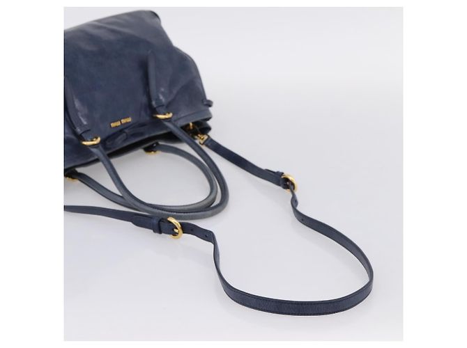 Sac Tote Miu Miu en Cuir 2 voies Navy Gold Auth fm5470V Doré Bleu Marine - vue 9
