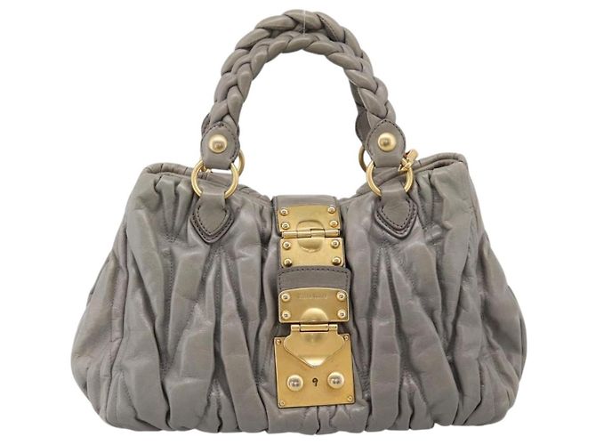 Miu Miu Matelassé Handtasche Leder 2way Grau Gold Auth 167719M Braun Golden - Ansicht 13