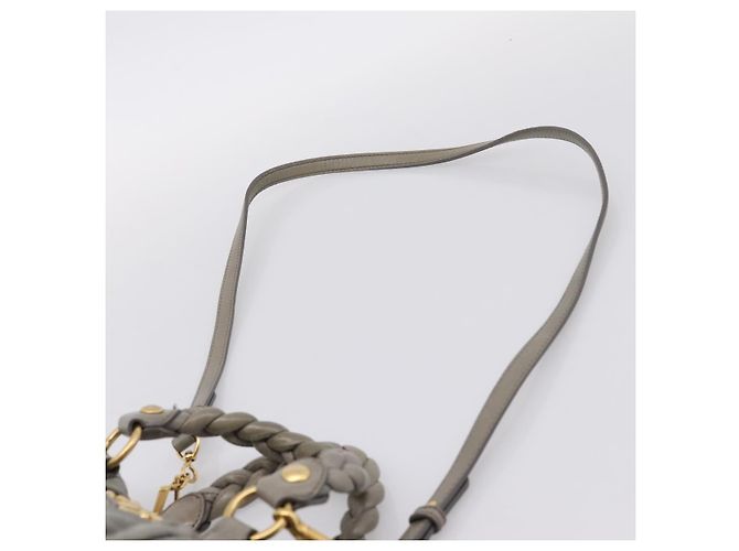 Miu Miu Matelassé Handtasche Leder 2way Grau Gold Auth 167719M Braun Golden - Ansicht 15