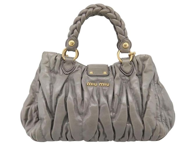 Miu Miu Matelassé Handtasche Leder 2way Grau Gold Auth 167719M Braun Golden - Ansicht 2