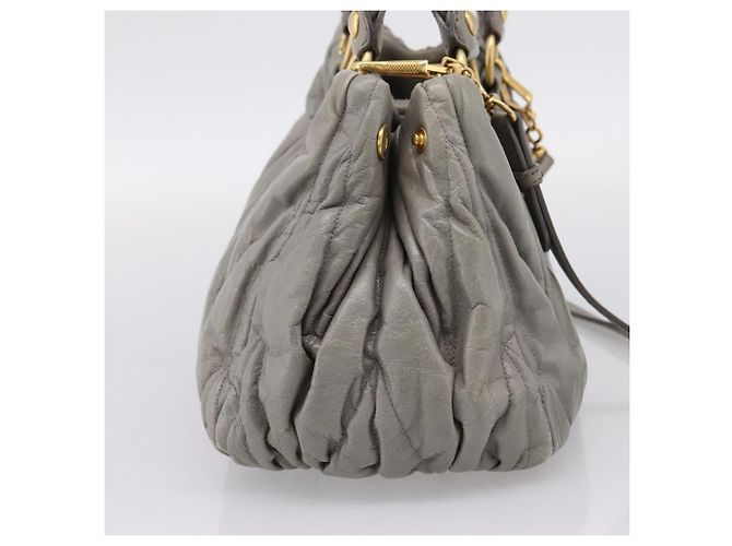 Miu Miu Matelassé Handtasche Leder 2way Grau Gold Auth 167719M Braun Golden - Ansicht 3