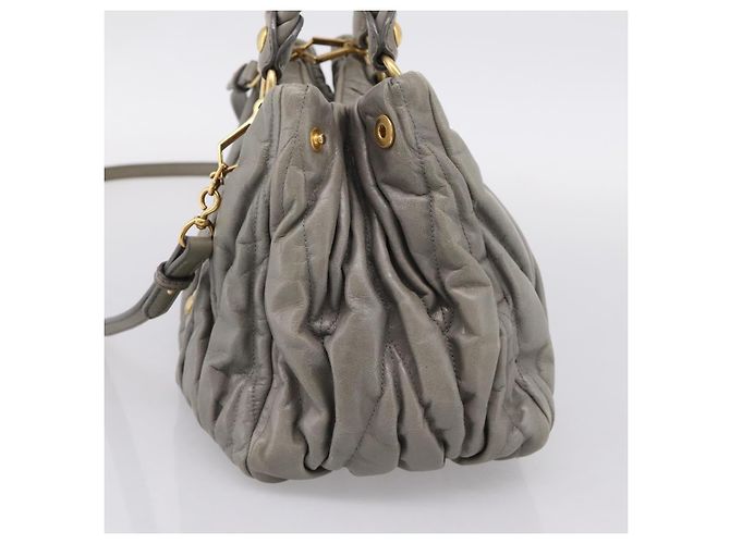 Miu Miu Matelassé Handtasche Leder 2way Grau Gold Auth 167719M Braun Golden - Ansicht 4