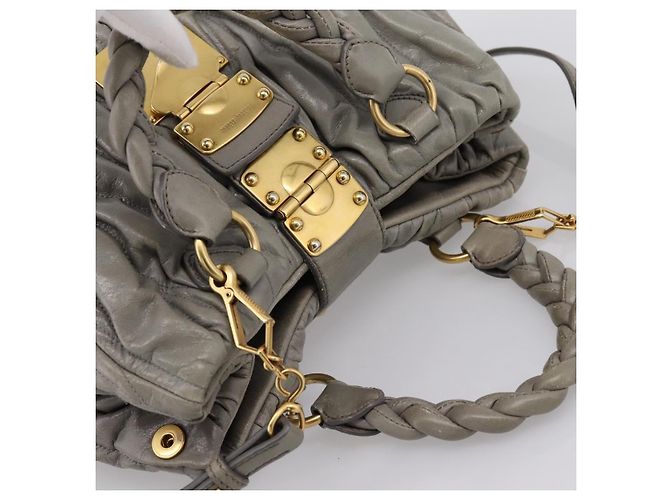Miu Miu Matelassé Handtasche Leder 2way Grau Gold Auth 167719M Braun Golden - Ansicht 6
