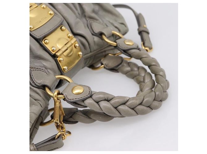 Miu Miu Matelassé Handtasche Leder 2way Grau Gold Auth 167719M Braun Golden - Ansicht 7
