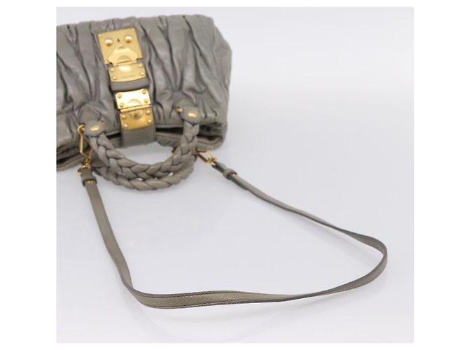 Miu Miu Matelassé Handtasche Leder 2way Grau Gold Auth 167719M Braun Golden - Ansicht 9