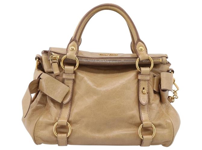 Borsa a mano Miu Miu con fiocco laterale in pelle 2way Beige Gold Auth am12726V - vista 13