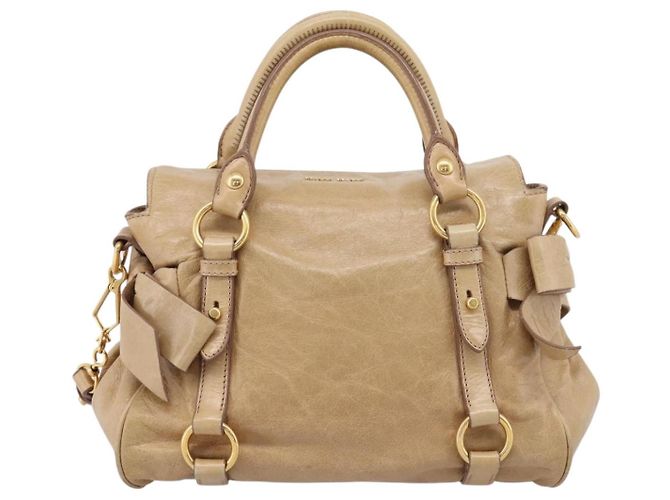 Borsa a mano Miu Miu con fiocco laterale in pelle 2way Beige Gold Auth am12726V - vista 2