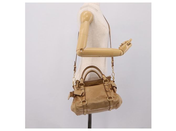Borsa a mano Miu Miu con fiocco laterale in pelle 2way Beige Gold Auth am12726V - vista 25