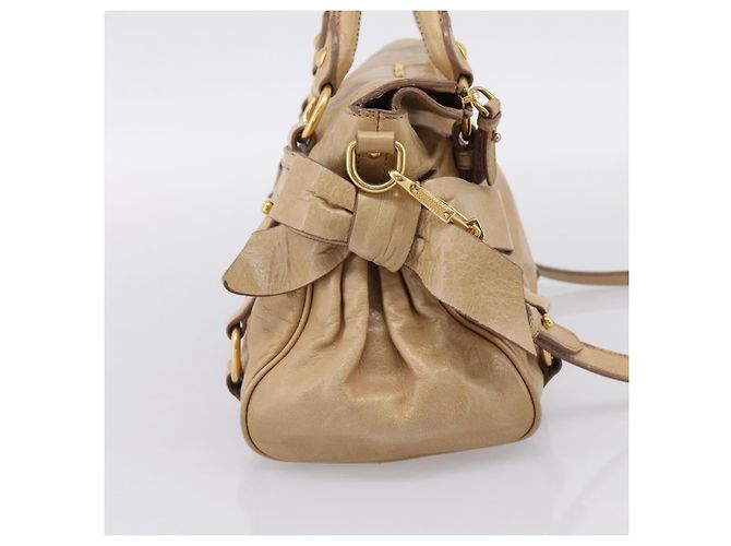 Borsa a mano Miu Miu con fiocco laterale in pelle 2way Beige Gold Auth am12726V - vista 3