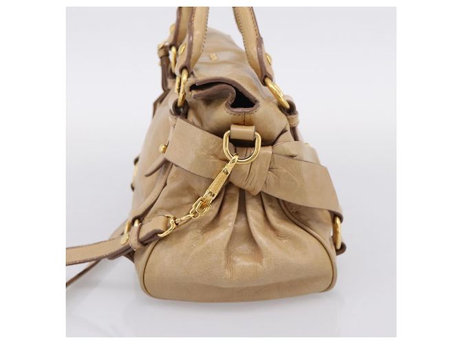 Borsa a mano Miu Miu con fiocco laterale in pelle 2way Beige Gold Auth am12726V - vista 4