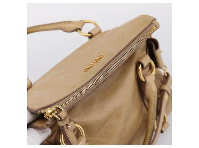 Borsa a mano Miu Miu con fiocco laterale in pelle 2way Beige Gold Auth am12726V - vista 6
