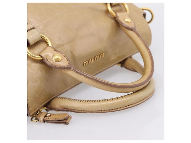 Borsa a mano Miu Miu con fiocco laterale in pelle 2way Beige Gold Auth am12726V - vista 8