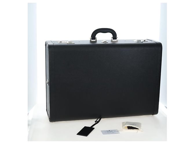 Baule PRADA pelle Saffiano Black Silver Auth 206701V Nero Argento - vista 12