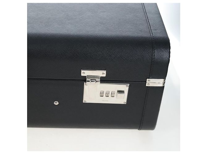 Baule PRADA pelle Saffiano Black Silver Auth 206701V Nero Argento - vista 16
