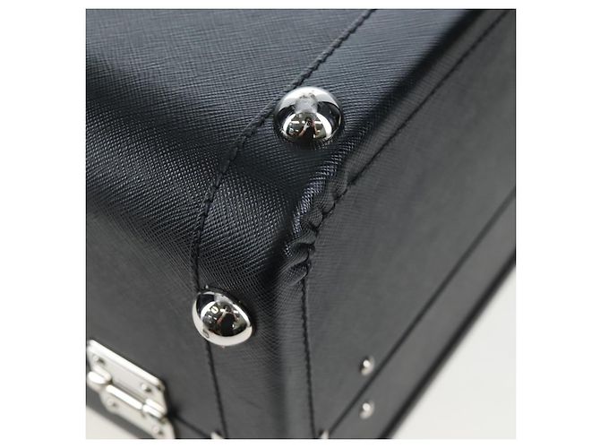 Baule PRADA pelle Saffiano Black Silver Auth 206701V Nero Argento - vista 21