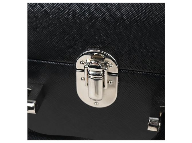 Baule PRADA pelle Saffiano Black Silver Auth 206701V Nero Argento - vista 24