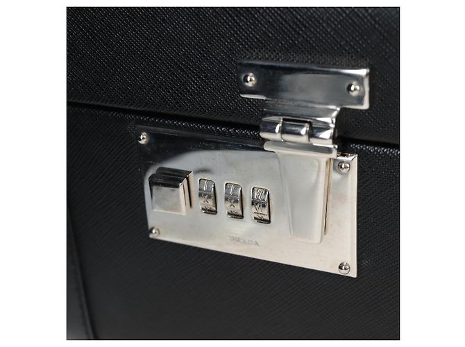 Baule PRADA pelle Saffiano Black Silver Auth 206701V Nero Argento - vista 26