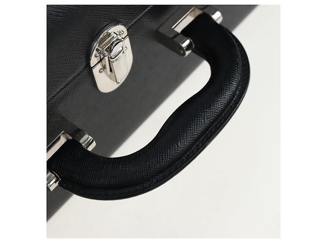 Baule PRADA pelle Saffiano Black Silver Auth 206701V Nero Argento - vista 7