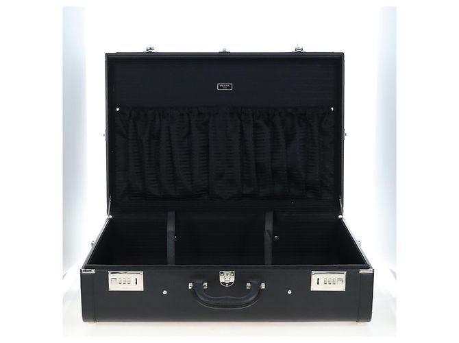 Baule PRADA pelle Saffiano Black Silver Auth 206701V Nero Argento - vista 8
