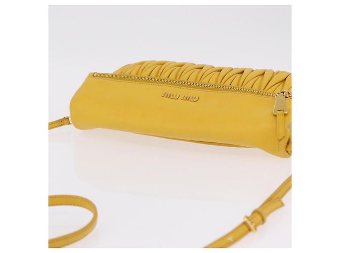 Borsa a tracolla Miu Miu Matelassé in pelle 2way Yellow Gold Auth 202504A D'oro Giallo - vue 8
