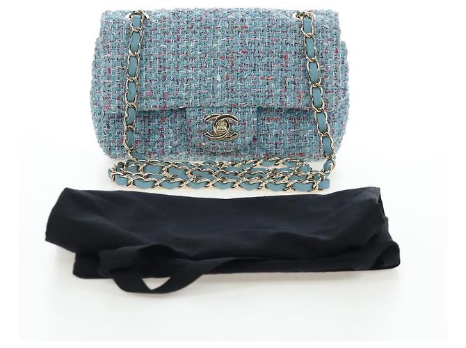 CHANEL Chanel 19 Dixneuf Borsa a tracolla con catena in tweed blu e oro CC Auth BA16208SM Blu chiaro - vista 12