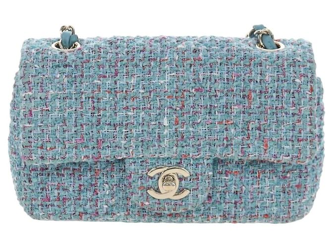 CHANEL Chanel 19 Dixneuf Borsa a tracolla con catena in tweed blu e oro CC Auth BA16208SM Blu chiaro - vista 13