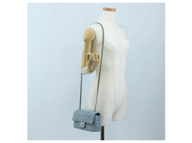 CHANEL Chanel 19 Dixneuf Borsa a tracolla con catena in tweed blu e oro CC Auth BA16208SM Blu chiaro - vista 29
