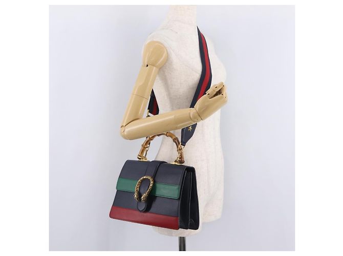 Borsa a mano GUCCI Bamboo Dionysus in pelle Navy Gold 448075 Auth ep16359V - vista 34
