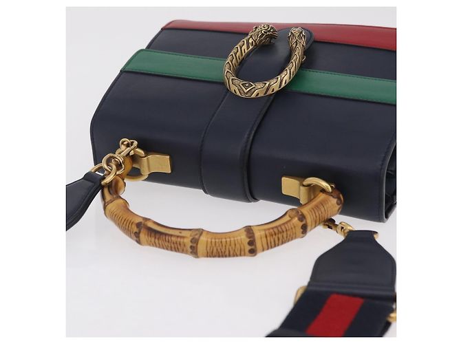 Borsa a mano GUCCI Bamboo Dionysus in pelle Navy Gold 448075 Auth ep16359V - vista 6