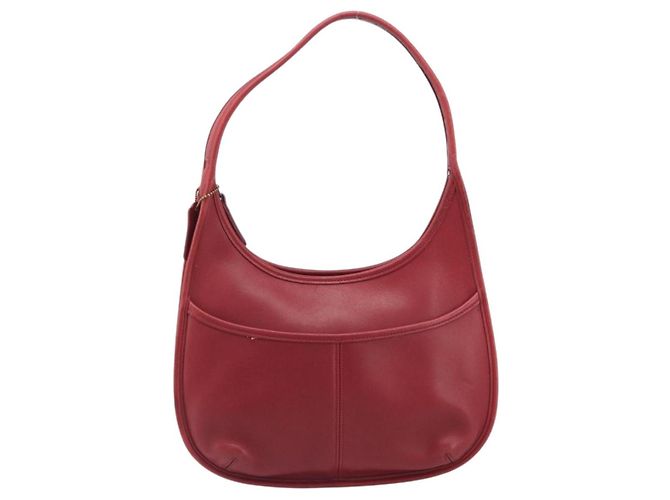 Bolsa de Ombro Coach em Couro Vermelho e Ouro Auth 205341A Dourado - vista 13