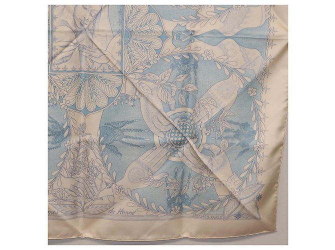 Hermès HERMES Carré 90 Seidentuch Beige Hellblau "Les chants du Henna" Auth ki6863M - Ansicht 10