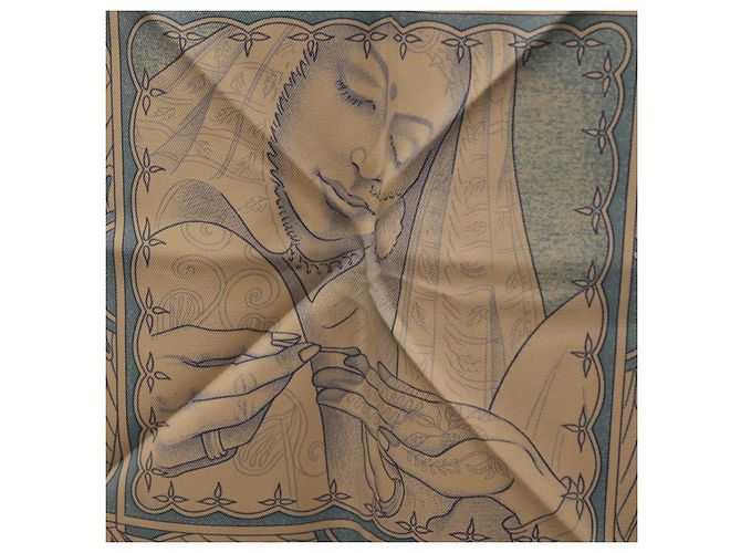 Hermès HERMES Carré 90 Seidentuch Beige Hellblau "Les chants du Henna" Auth ki6863M - Ansicht 13