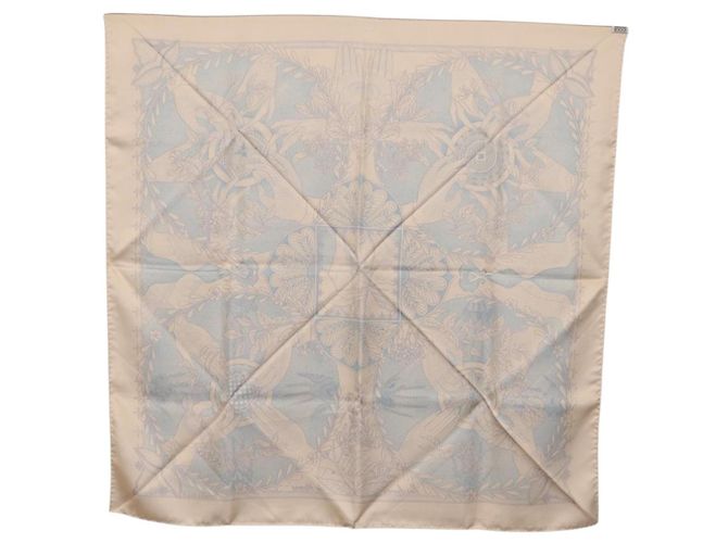 Hermès HERMES Carré 90 Seidentuch Beige Hellblau "Les chants du Henna" Auth ki6863M - Ansicht 14