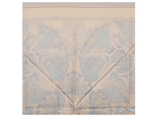 Hermès HERMES Carré 90 Seidentuch Beige Hellblau "Les chants du Henna" Auth ki6863M - Ansicht 16
