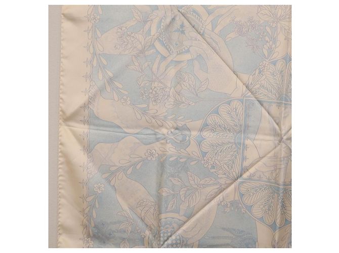 Hermès HERMES Carré 90 Seidentuch Beige Hellblau "Les chants du Henna" Auth ki6863M - Ansicht 18