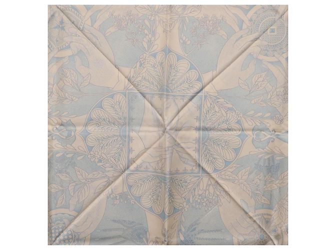 Hermès HERMES Carré 90 Seidentuch Beige Hellblau "Les chants du Henna" Auth ki6863M - Ansicht 19