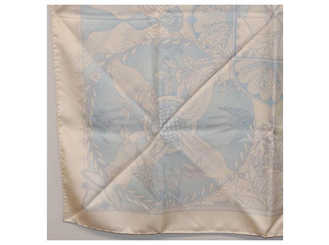 Hermès HERMES Carré 90 Seidentuch Beige Hellblau "Les chants du Henna" Auth ki6863M - Ansicht 21