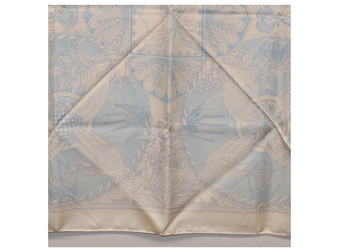 Hermès HERMES Carré 90 Seidentuch Beige Hellblau "Les chants du Henna" Auth ki6863M - Ansicht 22