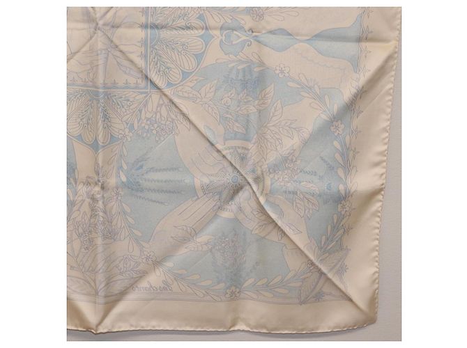 Hermès HERMES Carré 90 Seidentuch Beige Hellblau "Les chants du Henna" Auth ki6863M - Ansicht 23