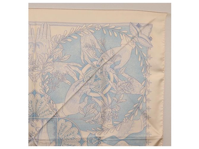 Hermès HERMES Carré 90 Seidentuch Beige Hellblau "Les chants du Henna" Auth ki6863M - Ansicht 4