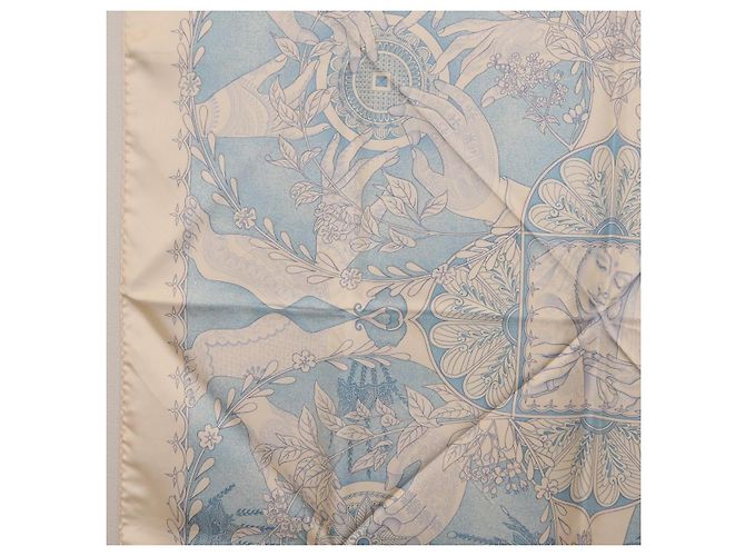 Hermès HERMES Carré 90 Seidentuch Beige Hellblau "Les chants du Henna" Auth ki6863M - Ansicht 5