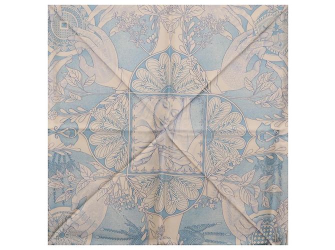 Hermès HERMES Carré 90 Seidentuch Beige Hellblau "Les chants du Henna" Auth ki6863M - Ansicht 6